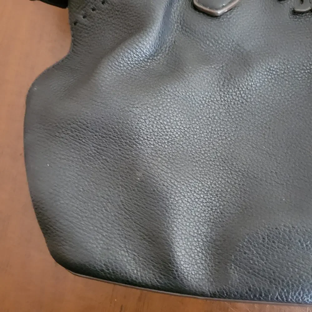 Tory Burch Mcgraw Pebbled Leather Shoulder Black Tote Bag